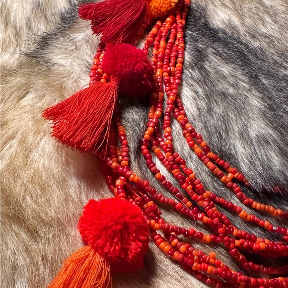 Italian Antica Sartoria Multi-Strand Red Seed Beaded Necklace - Picture 2 of 7